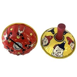 Vtg Lot of 2 Kirch of Life of the Party Town Tin Litho Round Noise Makers